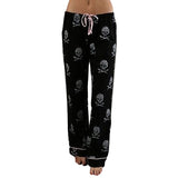 skull print pajama pants black