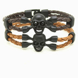 brown and coffee leather skull bracelet