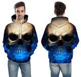 blue mist skull hoodie on man front and back