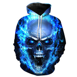 Luminous Blue Skull Hoodie front