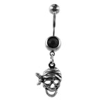 skull navel ring with black rhinestone