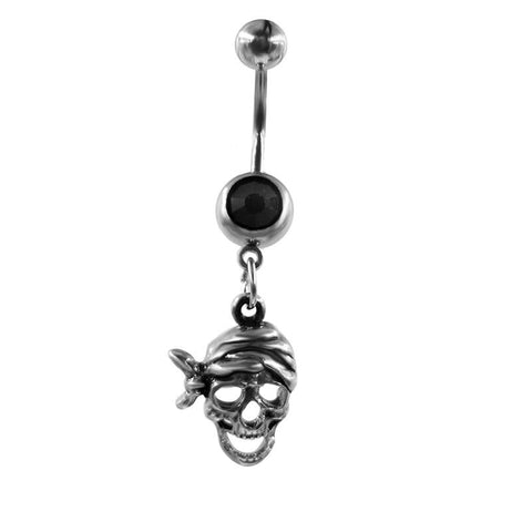 skull navel ring with black rhinestone