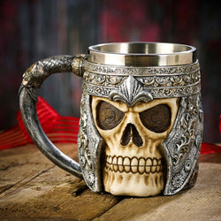 viking skull coffee mug front view