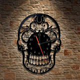 black skull wall clock front view