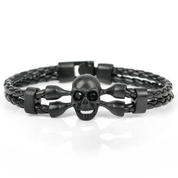 black leather skull bracelet