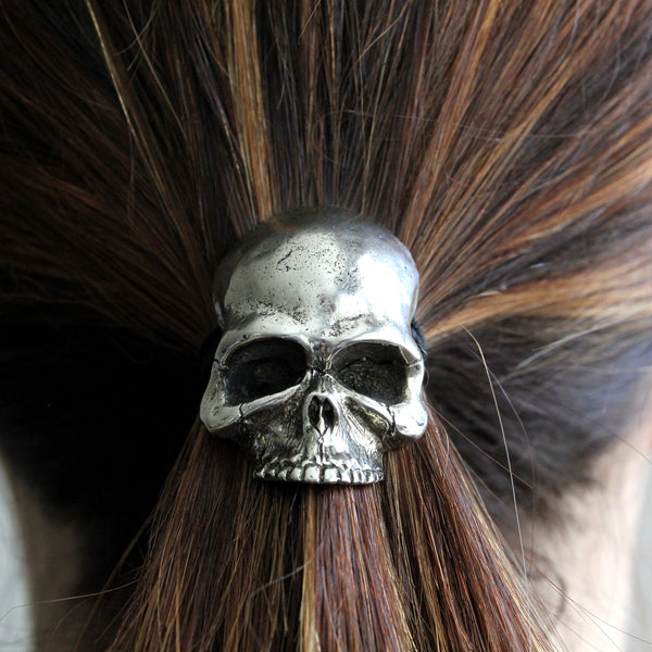 silver metal skull hairband
