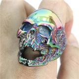multi color evil skull ring on finger