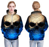 blue mist skull hoodie on woman front and back
