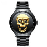 skull watch black band gold face